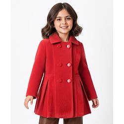Pine Kids Woven Full Sleeves Solid Color Overcoat - Red