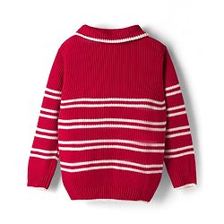 Pine Kids Knit Full Sleeves Pullover Sweater with Stripes - Red