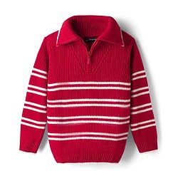 Pine Kids Knit Full Sleeves Pullover Sweater with Stripes - Red
