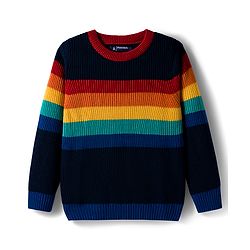 Pine Kids Knit Full Sleeves Pullover Sweater with Stripe Design - Navy Blue Yellow & Red