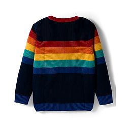 Pine Kids Knit Full Sleeves Pullover Sweater with Stripe Design - Navy Blue Yellow & Red