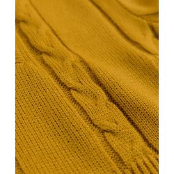 Pine Kids Knit Full Sleeves Woolen Dress with Cable Knit Design - Mustard
