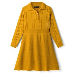 Pine Kids Knit Full Sleeves Woolen Dress with Cable Knit Design - Mustard