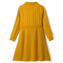 Pine Kids Knit Full Sleeves Woolen Dress with Cable Knit Design - Mustard