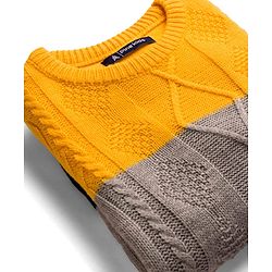 Pine Kids Knit Full Sleeves Pullover Sweater with Color Block & Cable Knit Design - Yellow Grey & Black