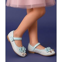 Pine Kids Velcro Closure Ballerina with Bow Applique - Aqua Blue