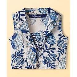Pine Kids Sleeveless Floral Printed Indo Western Set - Blue