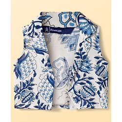 Pine Kids Sleeveless Floral Printed Indo Western Set - Blue