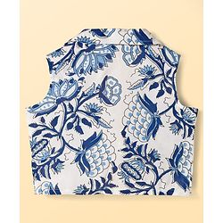Pine Kids Sleeveless Floral Printed Indo Western Set - Blue