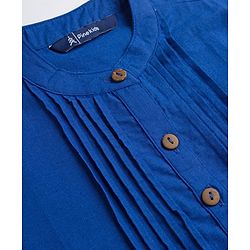 Pine Kids Cotton Woven Full Sleeves Pintuck & Embroidered Detailing Top & Pant Set - Blue