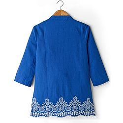 Pine Kids Cotton Woven Full Sleeves Pintuck & Embroidered Detailing Top & Pant Set - Blue