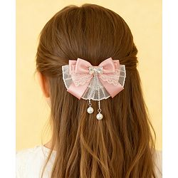Pine Kids Bow & Butterfly Clip with Lace Detailing - Pink