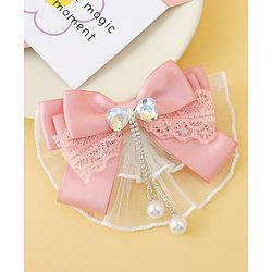 Pine Kids Bow & Butterfly Clip with Lace Detailing - Pink