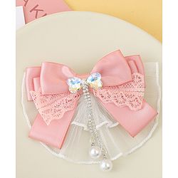 Pine Kids Bow & Butterfly Clip with Lace Detailing - Pink