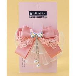Pine Kids Bow & Butterfly Clip with Lace Detailing - Pink