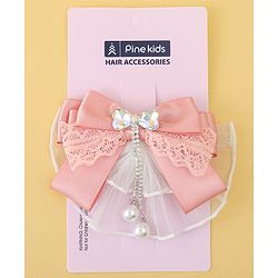 Pine Kids Bow & Butterfly Clip with Lace Detailing - Pink