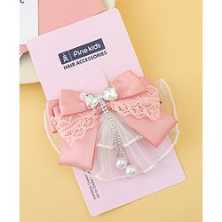 Pine Kids Bow & Butterfly Clip with Lace Detailing - Pink