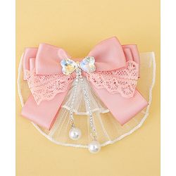Pine Kids Bow & Butterfly Clip with Lace Detailing - Pink