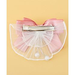 Pine Kids Bow & Butterfly Clip with Lace Detailing - Pink