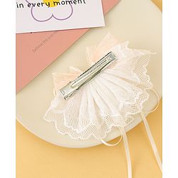 Pine Kids Bow & Butterfly Clip with Lace Detailing Free Size - White