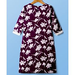 Pine Kids Cotton Woven Three Fourth Sleeves Floral Printed Kurta Chudidar Set with Dupatta - Purple