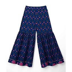 Pine Kids Cotton Woven Three Fourth Sleeves Floral Printed Kurta & Gharara with Dupatta Set - Blue