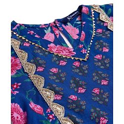 Pine Kids Cotton Woven Three Fourth Sleeves Floral Printed Kurta & Gharara with Dupatta Set - Blue