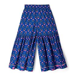 Pine Kids Cotton Woven Three Fourth Sleeves Floral Printed Kurta & Gharara with Dupatta Set - Blue