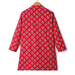 Pine Kids Cotton Woven Full Sleeves Floral Printed Kurta - Red
