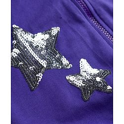 Pine Kids Cotton Knit Full Sleeves Hooded SweatJacket with Sequined Star Design - Purple