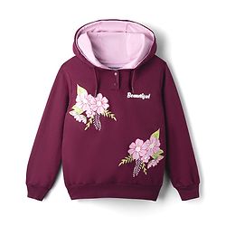 Pine Kids Cotton Knit Full Sleeves Hooded Sweatshirt with Floral Graphics - Wine