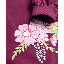 Pine Kids Cotton Knit Full Sleeves Hooded Sweatshirt with Floral Graphics - Wine