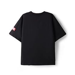 Pine Kids Marvel Single Jersey Knit Oversize Drop Shoulder Half Sleeves T-Shirt with Avengers Graphics and Holographic Print Detailing - Black