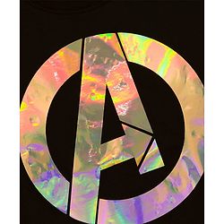 Pine Kids Marvel Single Jersey Knit Oversize Drop Shoulder Half Sleeves T-Shirt with Avengers Graphics and Holographic Print Detailing - Black
