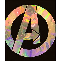 Pine Kids Marvel Single Jersey Knit Oversize Drop Shoulder Half Sleeves T-Shirt with Avengers Graphics and Holographic Print Detailing - Black