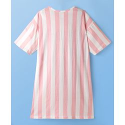 Pine Kids Disney Single Jersey Knit Mid Thigh Half Sleeves Nighty With Lilo & Stitch Graphics - Pink