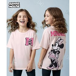 Pine Kids Disney Single Jersey Knit Drop Shoulder Half Sleeves T-Shirt with Minnie Mouse Graphics - Pink