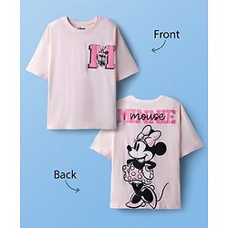 Pine Kids Disney Single Jersey Knit Drop Shoulder Half Sleeves T-Shirt with Minnie Mouse Graphics - Pink