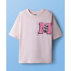 Pine Kids Disney Single Jersey Knit Drop Shoulder Half Sleeves T-Shirt with Minnie Mouse Graphics - Pink