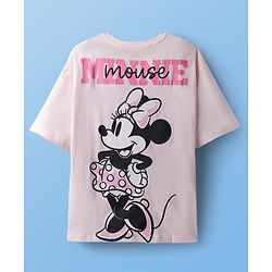 Pine Kids Disney Single Jersey Knit Drop Shoulder Half Sleeves T-Shirt with Minnie Mouse Graphics - Pink