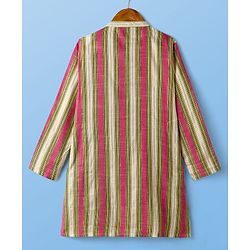 Pine Kids Woven Full Sleeves Kurta Pajama Set with Stripes - White