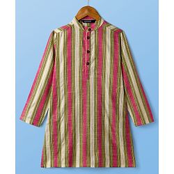 Pine Kids Woven Full Sleeves Kurta Pajama Set with Stripes - White