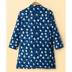 Pine Kids Cotton Woven Floral Printed Kurta & Pyjama Set - Blue