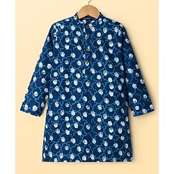 Pine Kids Cotton Woven Floral Printed Kurta & Pyjama Set - Blue