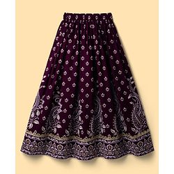 Pine Kids Viscose Woven Half Sleeves Choli Lehenga Set with Dupatta & Motif Glitter Print - Purple