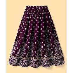 Pine Kids Viscose Woven Half Sleeves Choli Lehenga Set with Dupatta & Motif Glitter Print - Purple