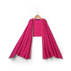 Pine Kids Cotton Woven Sleeveless Floral & Badhani Printed Top with Jacket & Pant Set - Pink