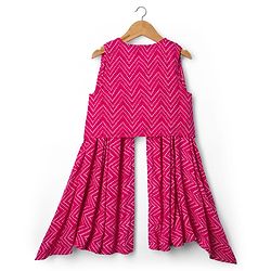 Pine Kids Cotton Woven Sleeveless Floral & Badhani Printed Top with Jacket & Pant Set - Pink