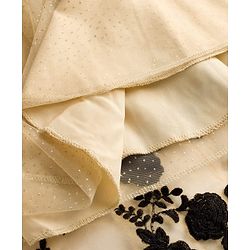 Pine Kids Woven Half Sleeves Party Gown With Floral Embroidery & Bow Applique - Black