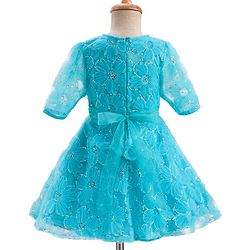Pine Kids Woven Half Sleeves Party Dress With Floral Embroidery & Sequin Detailing - Light Blue